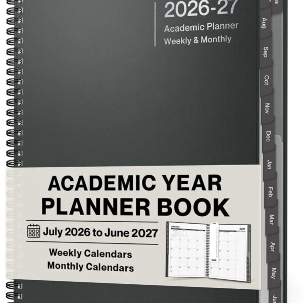 Dunwell Planner 2026-2027 8.5x11, July 2026 to June 2027, Weekly and Monthly Academic Year Planner Calendar, Flexible Cover, Wirebound, Laminated Tabs