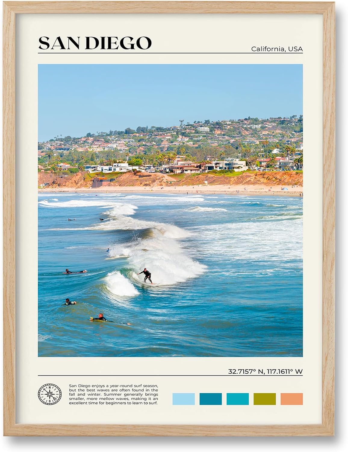 HesenDot Natural OAK Wood San Diego Surfing Framed Wall Art,12x16in Natural Seascape Canvas Wall Print,Classic Urban Landmark Wall Decor for Living Room,Bedroom,Office Gallery Gifts Set of 1 HesenDot Natural OAK Wood San Diego Surfing Framed Wall Art,12x16in Natural Seascape Canvas Wall Print,Classic Urban Landmark Wall Decor for Living Room,Bedroom,Office Gallery Gifts Set of 1