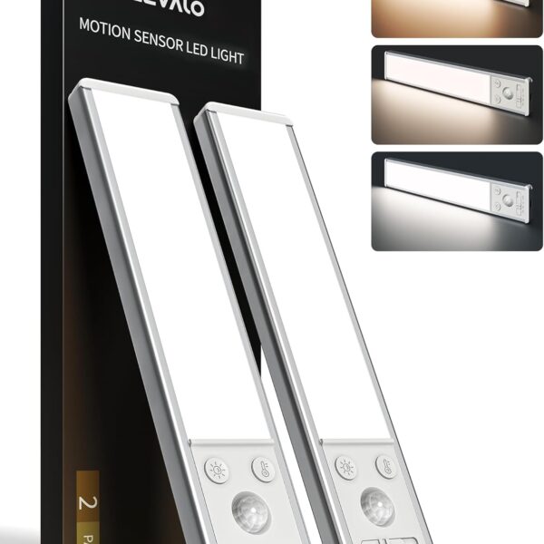 EZVALO 8" Under Cabinet Lighting, 2400mAh Rechargeable Motion Sensor Light Indoor, Mini & Slim Design, 3 Color Temps, Dimmable Magnetic Wireless Closet Lights for Kitchen, Pantry, Stairs (2 Pack)