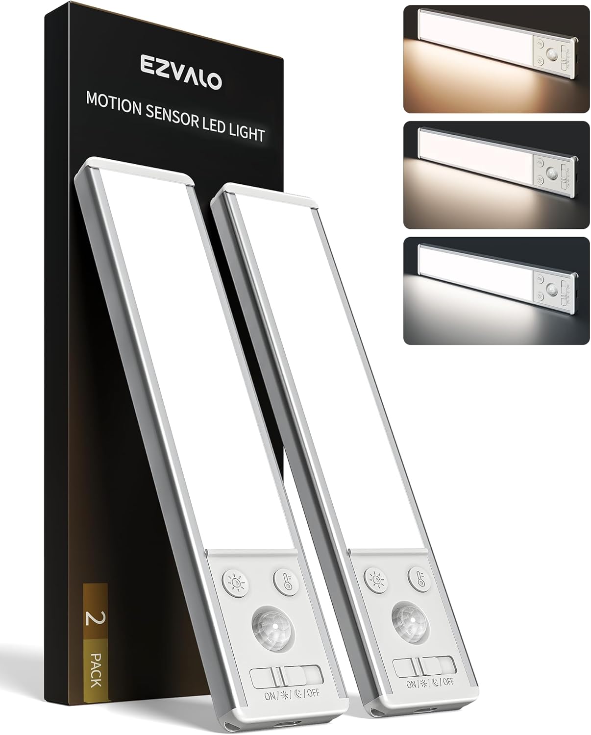 EZVALO 8" Under Cabinet Lighting, 2400mAh Rechargeable Motion Sensor Light Indoor, Mini & Slim Design, 3 Color Temps, Dimmable Magnetic Wireless Closet Lights for Kitchen, Pantry, Stairs (2 Pack) EZVALO 8" Under Cabinet Lighting, 2400mAh Rechargeable Motion Sensor Light Indoor, Mini & Slim Design, 3 Color Temps, Dimmable Magnetic Wireless Closet Lights for Kitchen, Pantry, Stairs (2 Pack)
