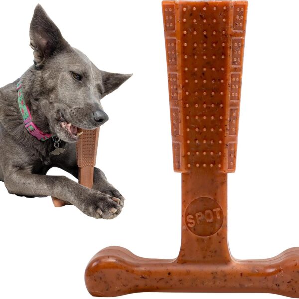 SPOT Bam-Bones Plus T Bone  Bamboo Fiber & Nylon Dog Chew Toy for Moderate to Aggressive Chewers, Durable Long Lasting & Non-Splintering, Beef Flavor Toy for Adult Dogs & Puppies Under 60 lbs, 6 in