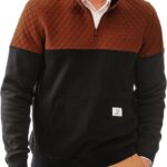 Dokotoo Men Men's Mock Neck Sweatshirts Quarter Zip Quilted Sweater Color Block Long Sleeve Casual Pullover