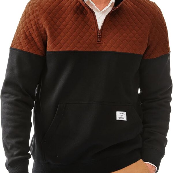Dokotoo Men Men's Mock Neck Sweatshirts Quarter Zip Quilted Sweater Color Block Long Sleeve Casual Pullover