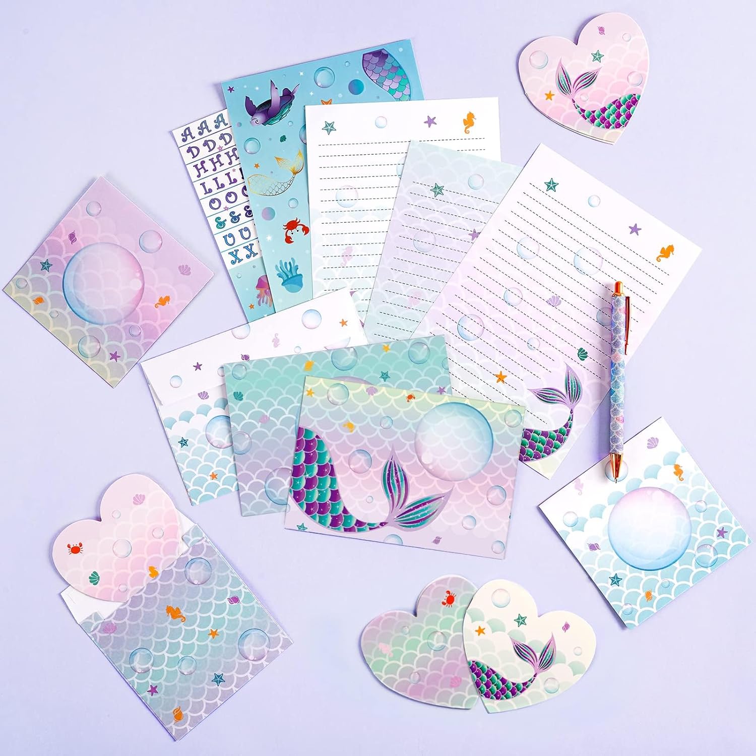 WERNNSAI 69 PCS Stationery Letter and Envelopes, Mermaid Kids Stationery Set, Letter Writing Paper and Envelope Set Christmas Birthday Gifts for Girls with Greeting Cards Stickers Ballpoint Pen WERNNSAI 69 PCS Stationery Letter and Envelopes, Mermaid Kids Stationery Set, Letter Writing Paper and Envelope Set Christmas Birthday Gifts for Girls with Greeting Cards Stickers Ballpoint Pen