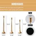 Denique Iron Taper Candle Holder Set of 3, Gold Candlestick Holders Decorative Candle Stand, Tapered Candle Holders Tall Set for Wedding, Dining Table, Home Decoration (Gold)