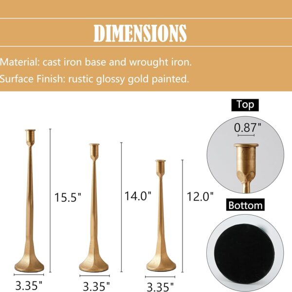 Denique Iron Taper Candle Holder Set of 3, Gold Candlestick Holders Decorative Candle Stand, Tapered Candle Holders Tall Set for Wedding, Dining Table, Home Decoration (Gold)