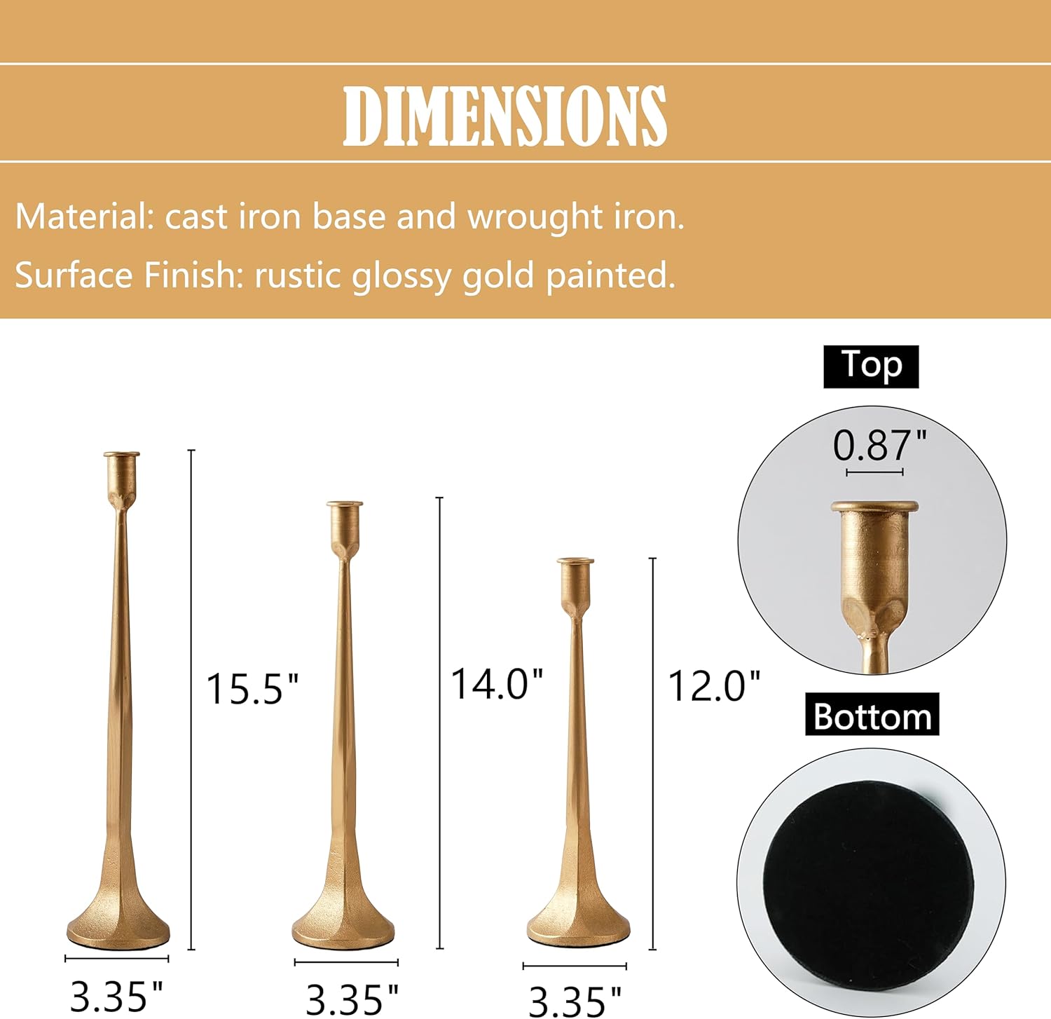 Denique Iron Taper Candle Holder Set of 3, Gold Candlestick Holders Decorative Candle Stand, Tapered Candle Holders Tall Set for Wedding, Dining Table, Home Decoration (Gold) Denique Iron Taper Candle Holder Set of 3, Gold Candlestick Holders Decorative Candle Stand, Tapered Candle Holders Tall Set for Wedding, Dining Table, Home Decoration (Gold)