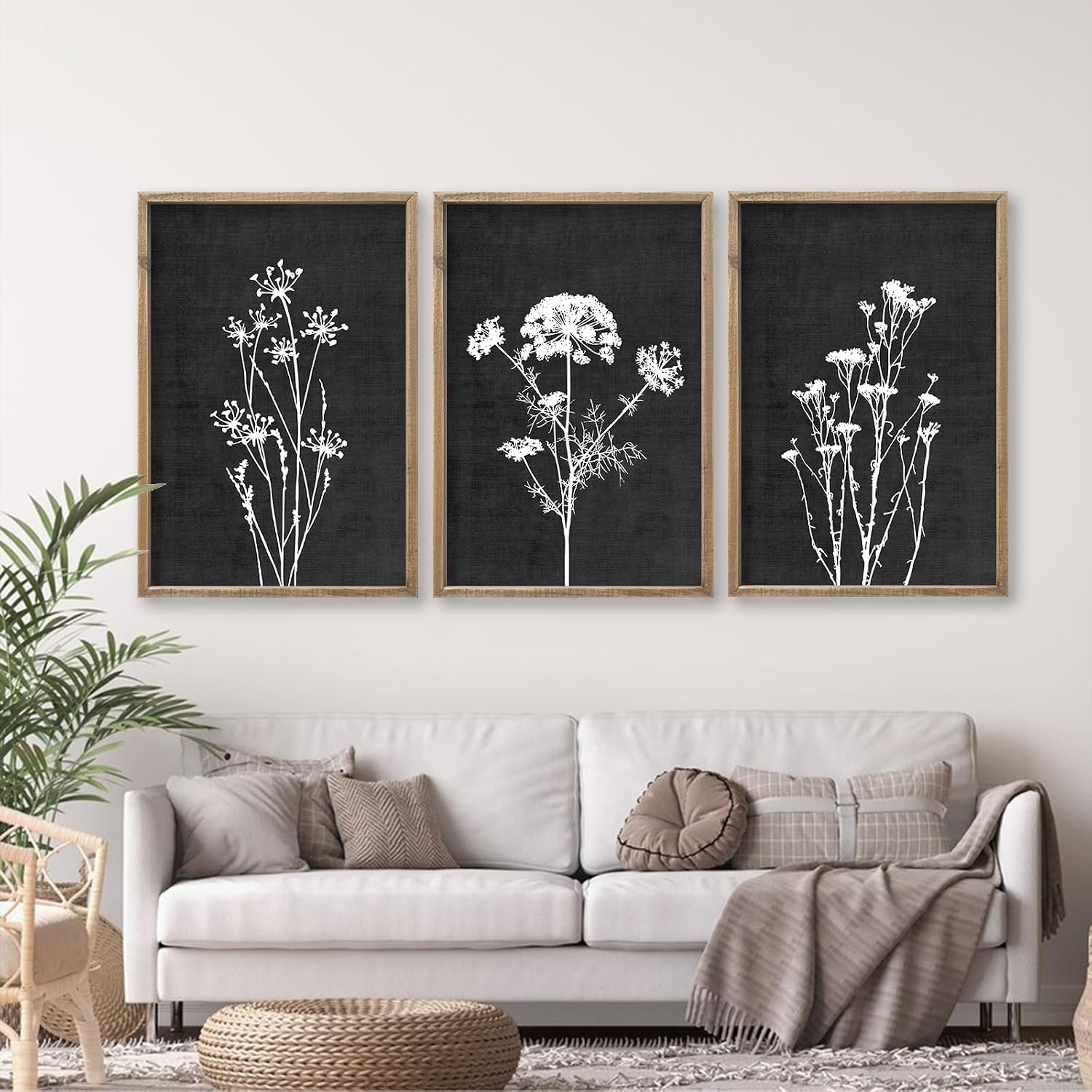 Flower Plant Wall Art Decor 16"x11" Set of 3 Black And White Botanical Painting Wood Framed For Minimalist Bedroom Office Rustic Living Room Abstract Wildflower Sign Hanging (Wood Black) Flower Plant Wall Art Decor 16"x11" Set of 3 Black And White Botanical Painting Wood Framed For Minimalist Bedroom Office Rustic Living Room Abstract Wildflower Sign Hanging (Wood Black)
