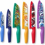 Astercook Paisley Pattern Knife Set with Cover, Dishwasher Safe Colorful Knives with 6 Knife Sheath, German Stainless Steel Rainbow Knife Set
