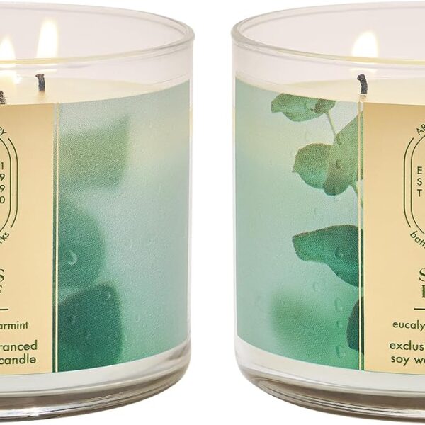 Bath & Body Works Eucalyptus Spearmint 3-Wick Candle - Scented Candle for At-Home Use - Long-Lasting, Room-Filling Fragrance - High Fragrance Oil Concentration - Soy Wax Blend - 2-Pack