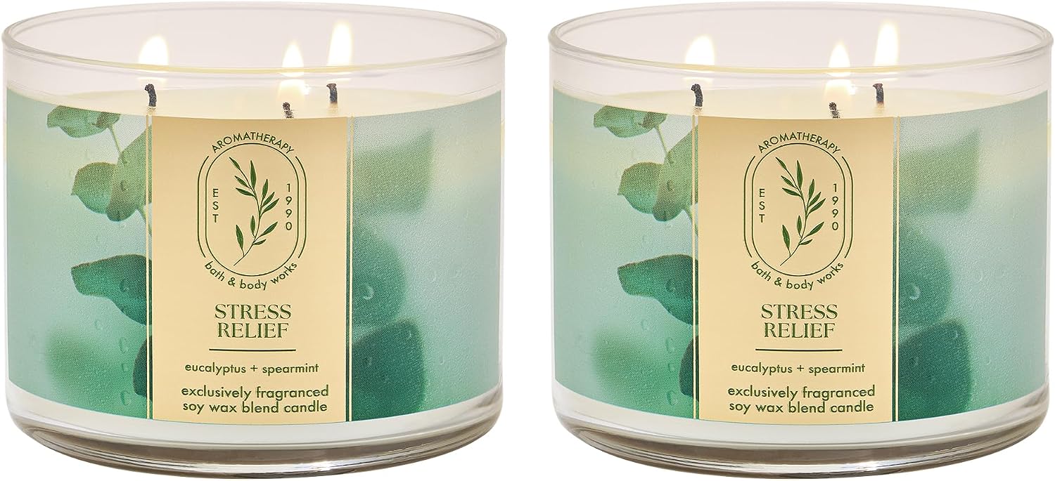 Bath & Body Works Eucalyptus Spearmint 3-Wick Candle - Scented Candle for At-Home Use - Long-Lasting, Room-Filling Fragrance - High Fragrance Oil Concentration - Soy Wax Blend - 2-Pack Bath & Body Works Eucalyptus Spearmint 3-Wick Candle - Scented Candle for At-Home Use - Long-Lasting, Room-Filling Fragrance - High Fragrance Oil Concentration - Soy Wax Blend - 2-Pack