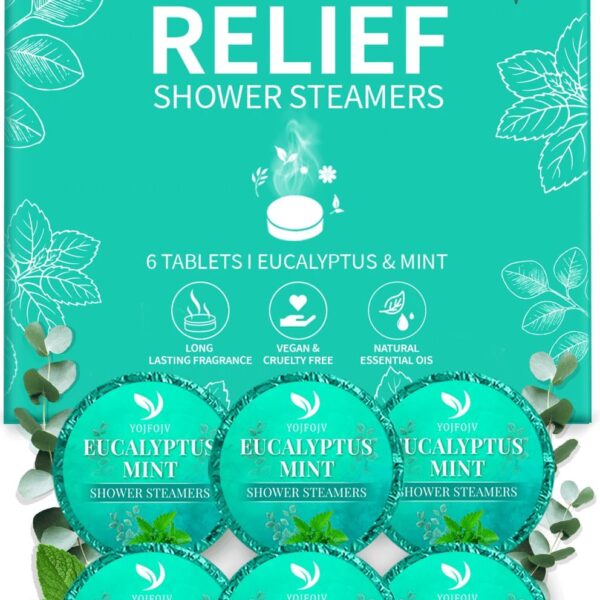 Shower Steamers Aromatherapy - 6 Pack Pure Eucalyptus & Mint Essential Oil Tablets, Daily Home Spa Shower, Self-Care & Relaxation Gift Set for Women & Men, Calming Aromatherapy, Handmade