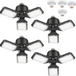 4 Pack Led Garage Lights, 60W Deformable Garage Ceiling Light 8000 lm E26 Basement Lights with 3 Adjustable Led Panels, Fits for Warehouse, Workshop, Barn, and Yard