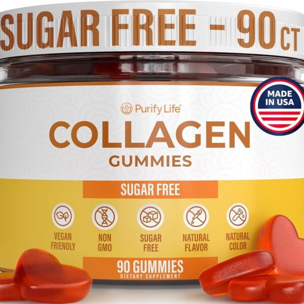 Sugar-Free Marine Collagen Gummies (90 Collagen Chews) Potent 500mg Collagen Gummy for Hair Growth, Healthier Skin & Nails, Pore Reducer & Elasticity Hydrolyzed, Gluten Free, Boosted w Shuddha Gugulu