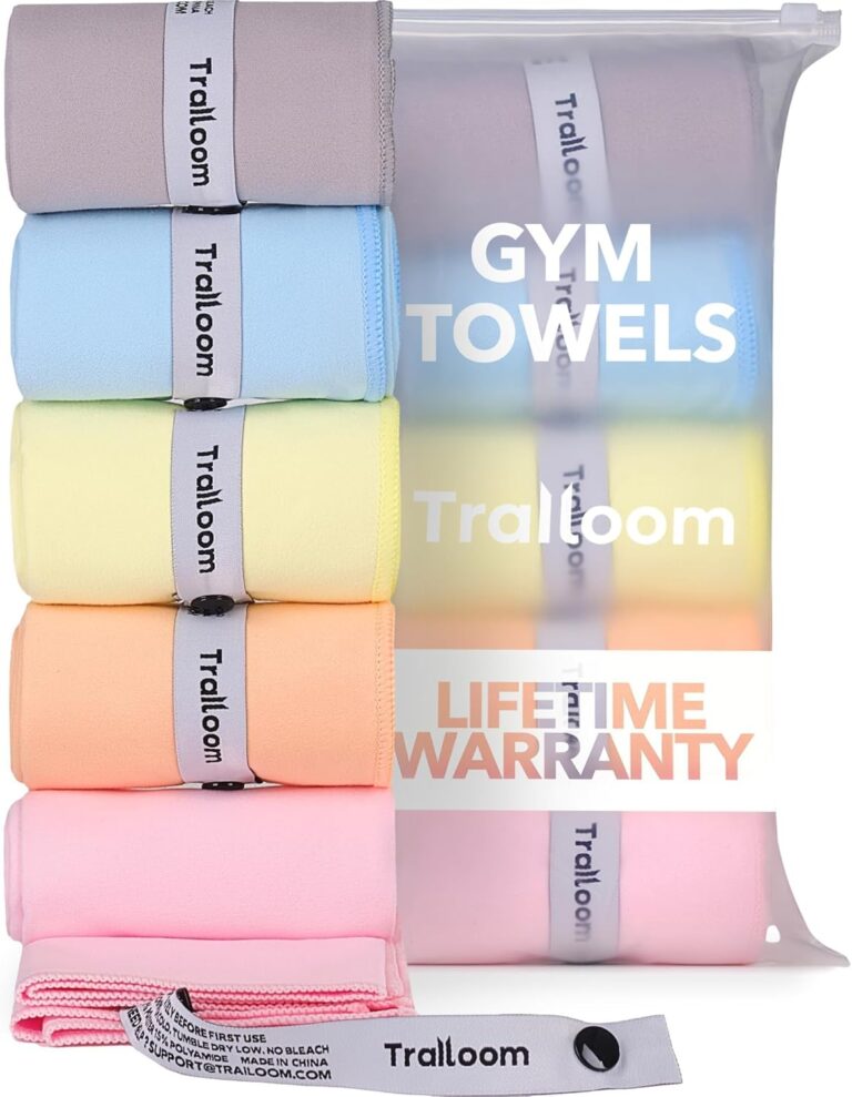 Trailoom Microfiber Workout Towels - Quick Dry, Highly Absorbing, Odor-Free, for Women & Men - Gym Sweat Sports Towel for Hot Yoga, Tennis, Running, Exercise, Working Out, Camping, Set of 5 Pastel