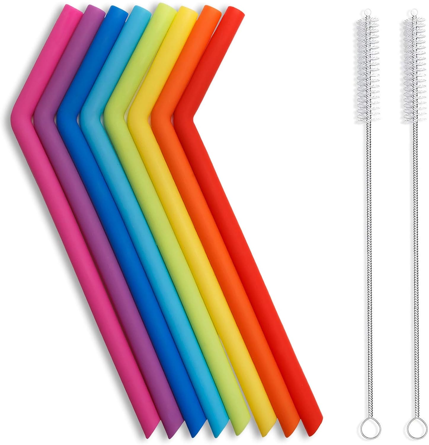 Hiware Reusable Silicone Straws, Long Flexible Silicone Drinking Straws with Cleaning Brushes for 30 oz Tumblers - 10 Pieces - BPA-Free - No Rubber Taste Hiware Reusable Silicone Straws, Long Flexible Silicone Drinking Straws with Cleaning Brushes for 30 oz Tumblers - 10 Pieces - BPA-Free - No Rubber Taste