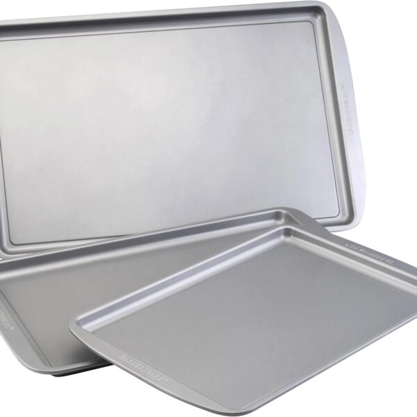 Farberware Nonstick Bakeware 3-Piece Cookie Pan Set, Baking Sheet Set, Gray