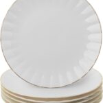 BTaT- Porcelain Dinner Plates with Gold Trim,10.5 inch, Set of 6, White Dinner Plates Bulk, White Plate Set