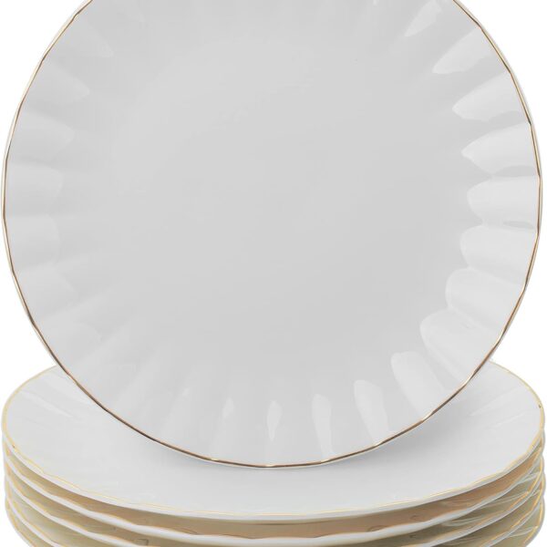 BTaT- Porcelain Dinner Plates with Gold Trim,10.5 inch, Set of 6, White Dinner Plates Bulk, White Plate Set