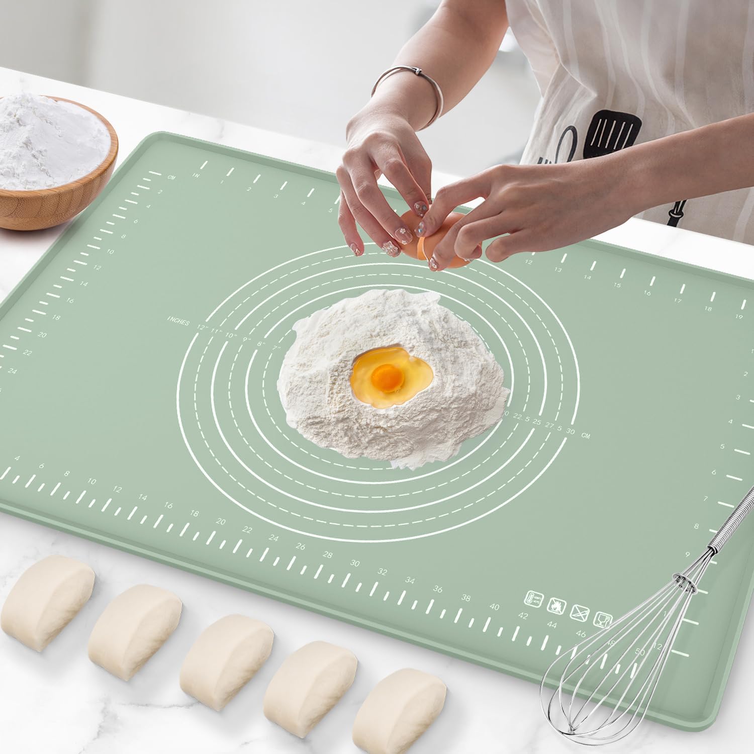 Silicone Baking Mat 24" x 16", Extra Thick Dough Rolling Mat with Measurements and Edge Heightening, Non-stick Food Grade Silicone Pastry Mat for for Pastry, Bread, Cookies, Pizza, Fondant, Pasta Silicone Baking Mat 24" x 16", Extra Thick Dough Rolling Mat with Measurements and Edge Heightening, Non-stick Food Grade Silicone Pastry Mat for for Pastry, Bread, Cookies, Pizza, Fondant, Pasta