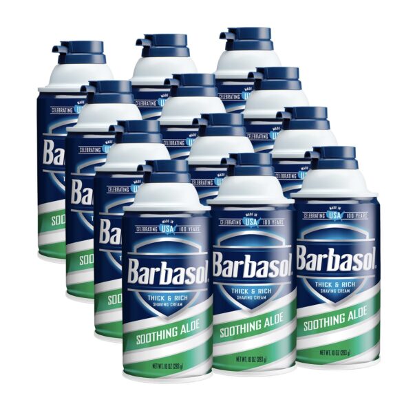 Barbasol Soothing Aloe Thick & Rich Shaving Cream | Shaving Foam for All Skin Types, Soothes and Restores, Hydrating, Non-Greasy, USA Made, Fresh Scent, 10 OZ (Bulk Pack of 12)