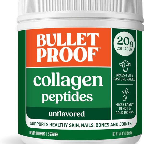 Bulletproof Unflavored Collagen Peptides Powder, 20g Grass-Fed Collagen Protein and Amino Acids for Skin, Bones and Joints, 17.6 Ounces