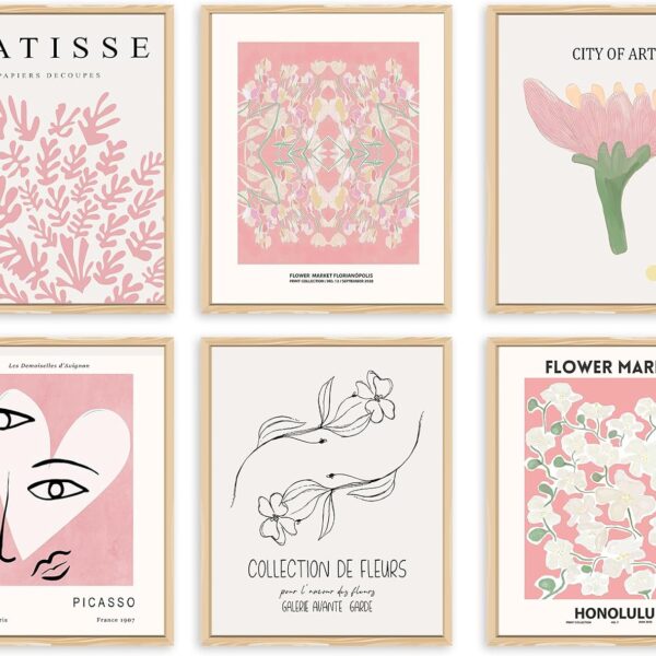 QIAOMICS Pink Flower Market Wall Art Prints,Cute Matisse Wall Decor Aesthetic,Colorful Exhibition Posters Wall Decor Posters for Bedroom,Dorm (8"10" Unframed)
