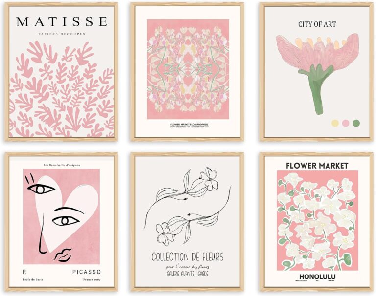 QIAOMICS Pink Flower Market Wall Art Prints,Cute Matisse Wall Decor Aesthetic,Colorful Exhibition Posters Wall Decor Posters for Bedroom,Dorm (8"10" Unframed)