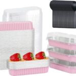 LNYZQUS Mini Cake Pans with Lids 100 Pack,Individual Foil Baking Tins,Disposable Mini Loaf Pans Small Cakes Tin Cupcake Containers for Children's Day Bake Sale-Pink,6.8oz