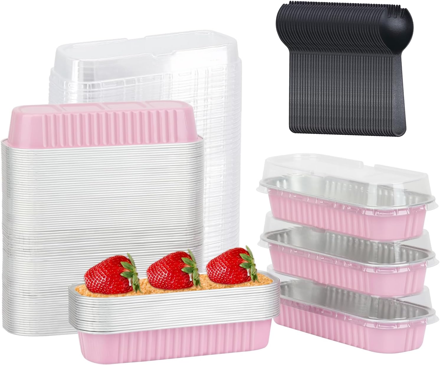 LNYZQUS Mini Cake Pans with Lids 100 Pack,Individual Foil Baking Tins,Disposable Mini Loaf Pans Small Cakes Tin Cupcake Containers for Children's Day Bake Sale-Pink,6.8oz LNYZQUS Mini Cake Pans with Lids 100 Pack,Individual Foil Baking Tins,Disposable Mini Loaf Pans Small Cakes Tin Cupcake Containers for Children's Day Bake Sale-Pink,6.8oz