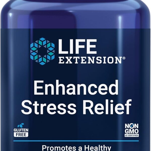 Life Extension Enhanced Stress Relief, Lemon Balm Extract, L-theanine, decompress with This Supplement for Stress, Gluten-Free, Non-GMO, Vegetarian, 30 Capsules