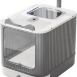Upgraded Fully Enclosed Cat Litter Box with Lid, Covered Cat Box Enclosure, Anti-Splashing Easy to Clean Kitty Litter Boxes with Drawer, 3 Modes can Use from Kitten to Adult(White&Grey)