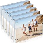 Yalikop 5 Pack 4 x 6 Inches Acrylic Picture Frame Desktop Frameless Photo Frame Double Sided Transparent Acrylic Horizontal Magnetic for Desk Desktop Display Pictures Holder