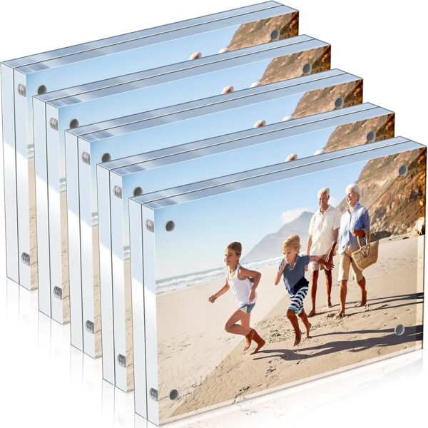 Yalikop 5 Pack 4 x 6 Inches Acrylic Picture Frame Desktop Frameless Photo Frame Double Sided Transparent Acrylic Horizontal Magnetic for Desk Desktop Display Pictures Holder
