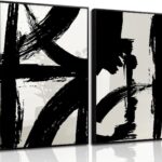 Black and White Brush Stroke Wall Art Modern Abstract Minimalist Ink Line Painting Picture Mid Century Geometric Prints Canvas Poster Retro Graffiti Artwork for Office Home Decor 16x24in Unframed