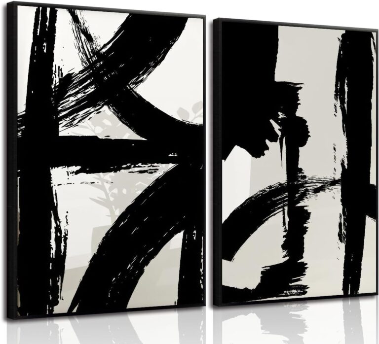 Black and White Brush Stroke Wall Art Modern Abstract Minimalist Ink Line Painting Picture Mid Century Geometric Prints Canvas Poster Retro Graffiti Artwork for Office Home Decor 16x24in Unframed