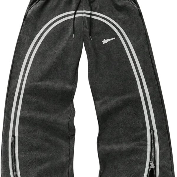 SOLY HUX Men's Side Striped Sweatpants Drawstring Waist Zipper Baggy Wide Leg Pants Streetwear