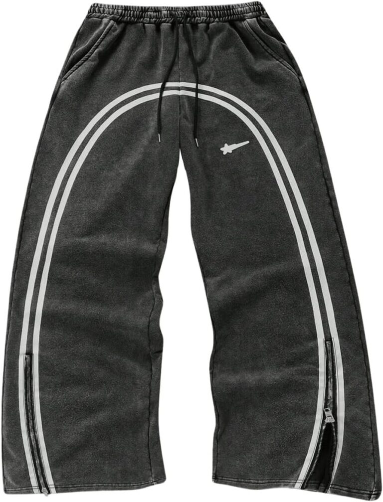 SOLY HUX Men's Side Striped Sweatpants Drawstring Waist Zipper Baggy Wide Leg Pants Streetwear