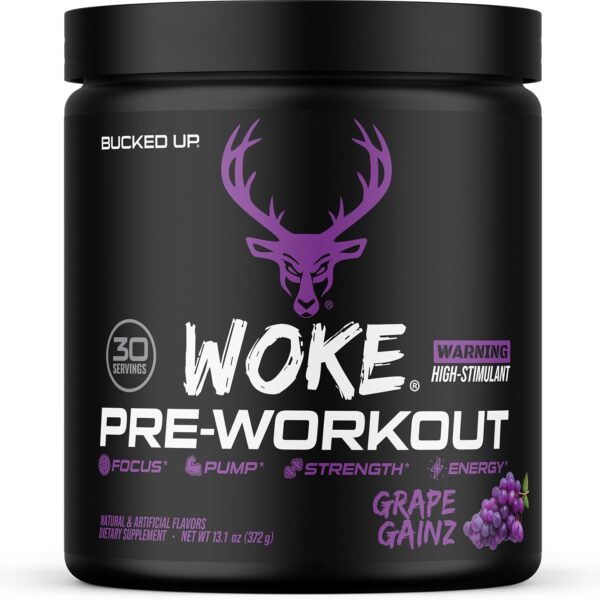 Bucked Up - Woke - HIGH STIM Pre Workout - Best Tasting - Focus Nootropic, Pump, Strength and Growth, 30 Servings (Grape)