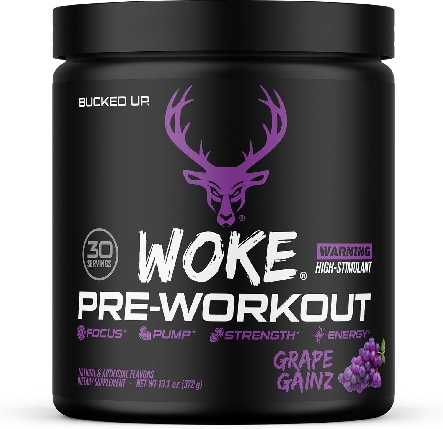 Bucked Up - Woke - HIGH STIM Pre Workout - Best Tasting - Focus Nootropic, Pump, Strength and Growth, 30 Servings (Grape) Bucked Up - Woke - HIGH STIM Pre Workout - Best Tasting - Focus Nootropic, Pump, Strength and Growth, 30 Servings (Grape)