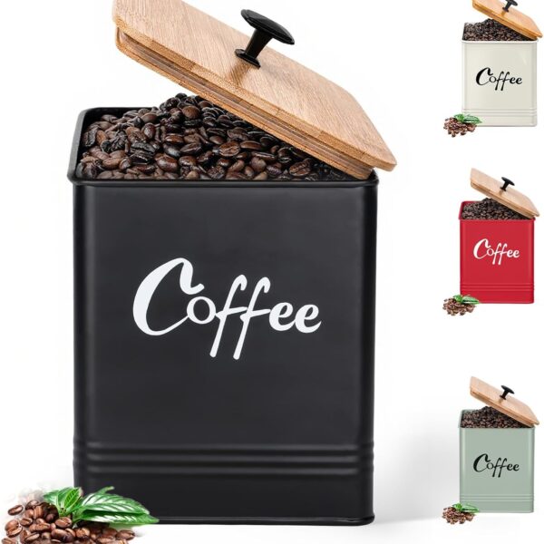 Airtight Coffee Canister-Coffee Container, Airtight 40 oz Large Iron Black Storage Container for Coffee Grounds, Beans, Pods & More,Coffee Bar Accessories & Gifts