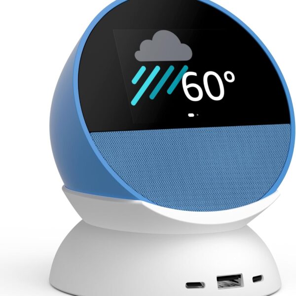 Echo Spot Bundle: Includes Echo Spot | Ocean Blue & Made for Amazon Stand with USB-C and USB-A Charging Ports | Glacier White
