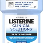 Listerine Clinical Solutions Breath Defense Alcohol Free Mouthwash, Oral Rinse with a Triple-Action Formula Fights Bad Breath for 24 Hours, Smooth Mint Flavor, 500 mL