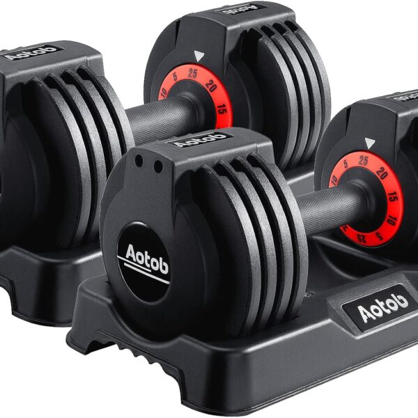 AOTOB Adjustable Dumbbell Set 25/55 Lbs (Pair), Fast Weight Adjustment with Anti-Slip Turning Handle, Space-Saving for Home Gym, Strength Training Equipment for Men & Women