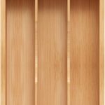 Small Silverware Organizer, Bamboo Kitchen Drawer Organizer, Utensil Holder, Cutlery Tray & Spoon Flatware Storage with Grooved Drawer Dividers (6.7''W x 12''D)