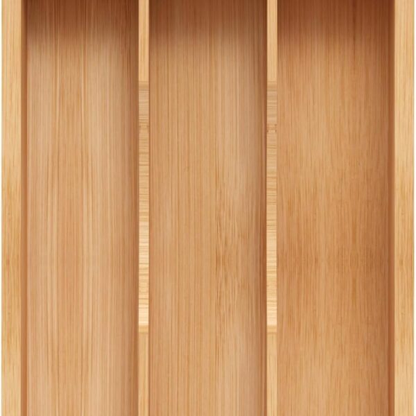 Small Silverware Organizer, Bamboo Kitchen Drawer Organizer, Utensil Holder, Cutlery Tray & Spoon Flatware Storage with Grooved Drawer Dividers (6.7''W x 12''D)