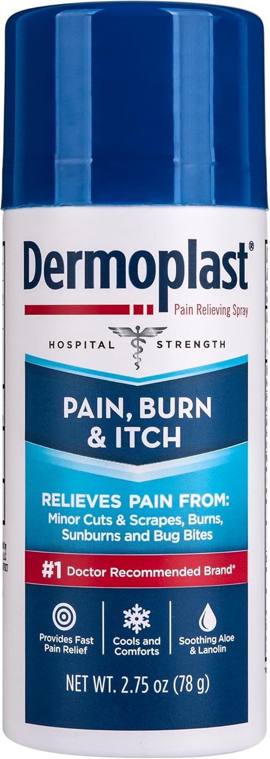 Dermoplast Pain, Burn & Itch Relief Spray for Minor Cuts, Burns and Bug Bites, 2.75 Oz (Packaging May Vary) Dermoplast Pain, Burn & Itch Relief Spray for Minor Cuts, Burns and Bug Bites, 2.75 Oz (Packaging May Vary)