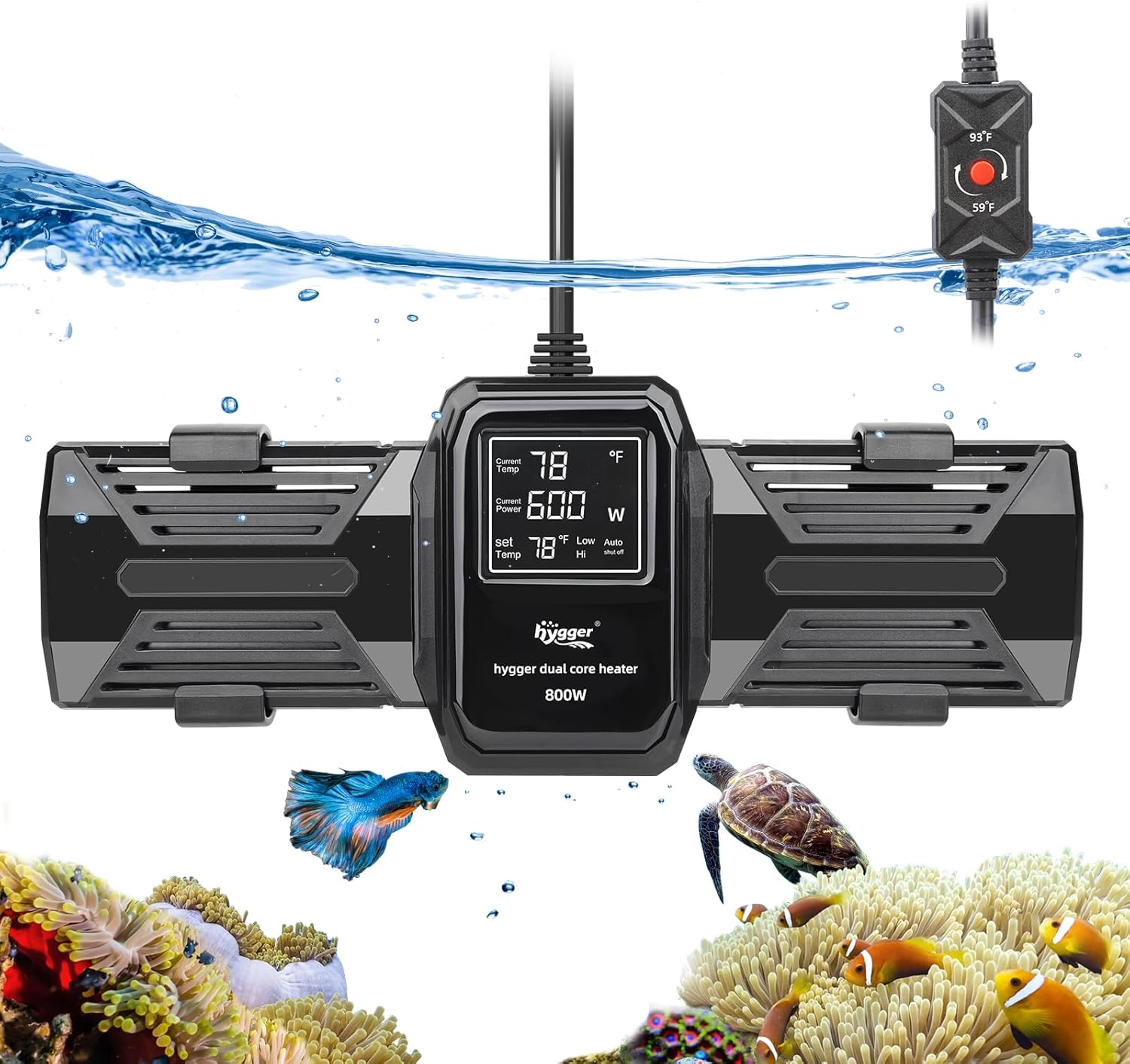 hygger Aquarium Heater, 500W 800W 1000W Submersible Fish Tank Heater with LED Digital Display Over-Temperature Protection and Automatic Power-Off, for Saltwater and Freshwater Tank up to 240 Gallon hygger Aquarium Heater, 500W 800W 1000W Submersible Fish Tank Heater with LED Digital Display Over-Temperature Protection and Automatic Power-Off, for Saltwater and Freshwater Tank up to 240 Gallon
