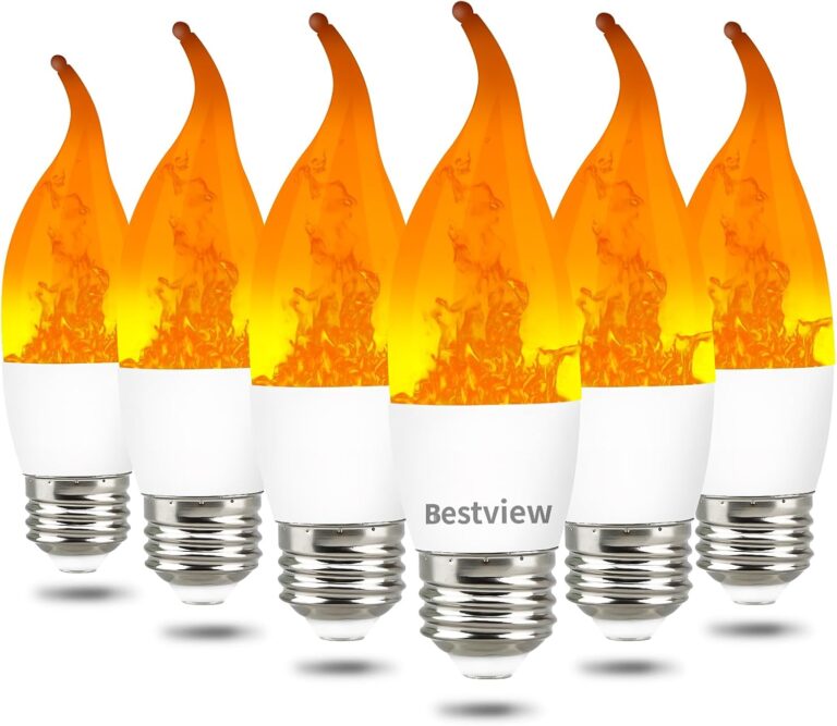 Bestview LED Flame Effect Light Bulbs,3 Modes Smart E26 Chandelier Base Flickering Candle Fire Light Bulb for Halloween, Christmas, Party, Porch, Indoor&Outdoor Home Decoration (6 Pack)
