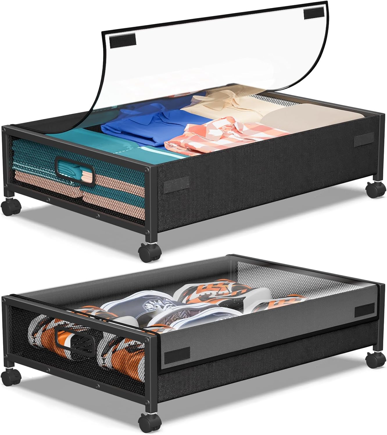 Under Bed Storage with Wheels,2 Pack Under Bed Storage Containers with Clear Lids,Under the bed storage Organizer Bins, Rolling Under Bed Metal Drawer for Clothes,Shoes,Books,Blankets Under Bed Storage with Wheels,2 Pack Under Bed Storage Containers with Clear Lids,Under the bed storage Organizer Bins, Rolling Under Bed Metal Drawer for Clothes,Shoes,Books,Blankets